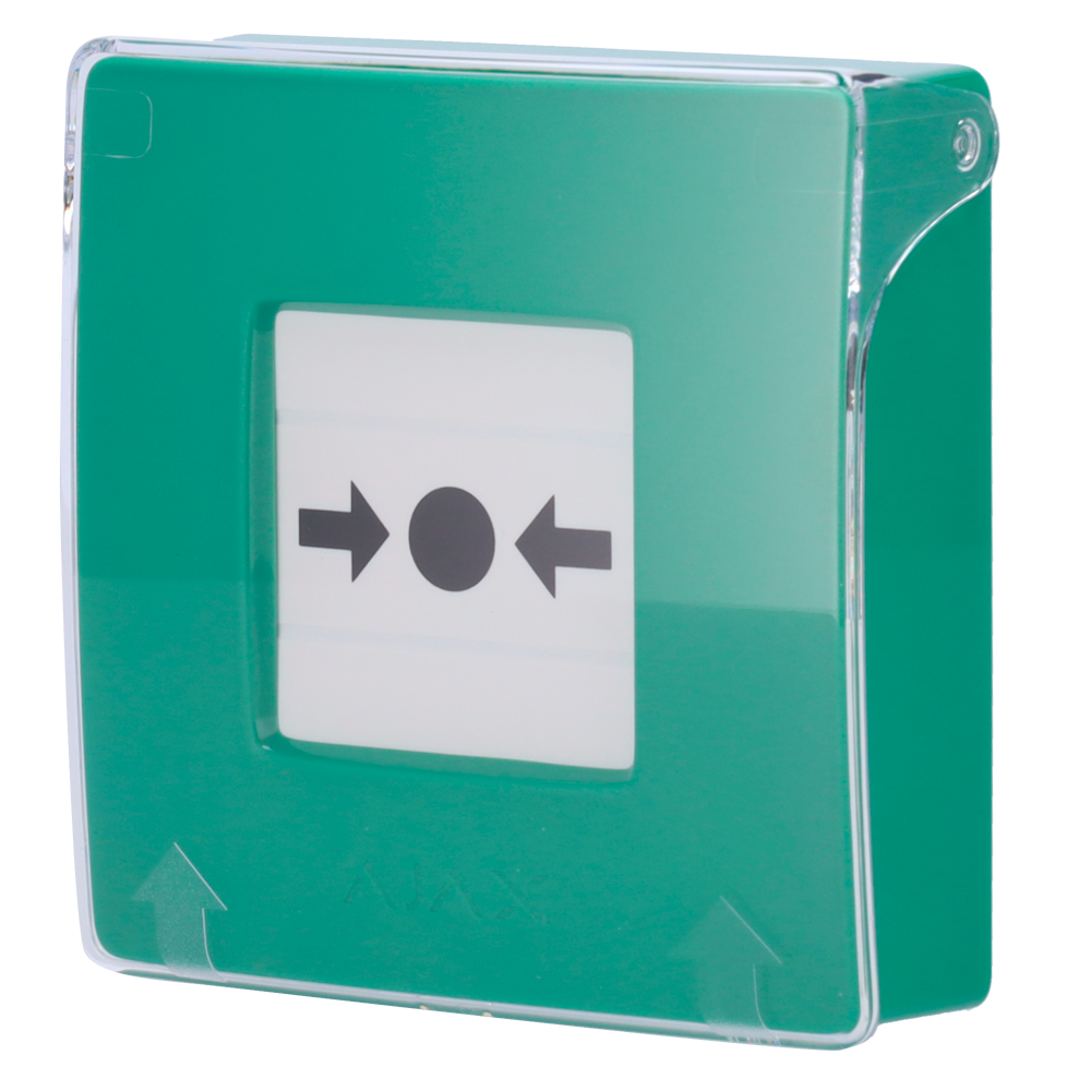 AJ-MANUALCALLPOINT-GREEN.png Botón manual de alarma de incendio verde - Inalámbrico 868 MHz Jeweller - Botón alarma incendio o activador de escenarios - Compatible con función de alarma interconectada - Transmisión de alarmas a CRA (configurable) - Alimentación 2 pilas CR123A - Imagen 1