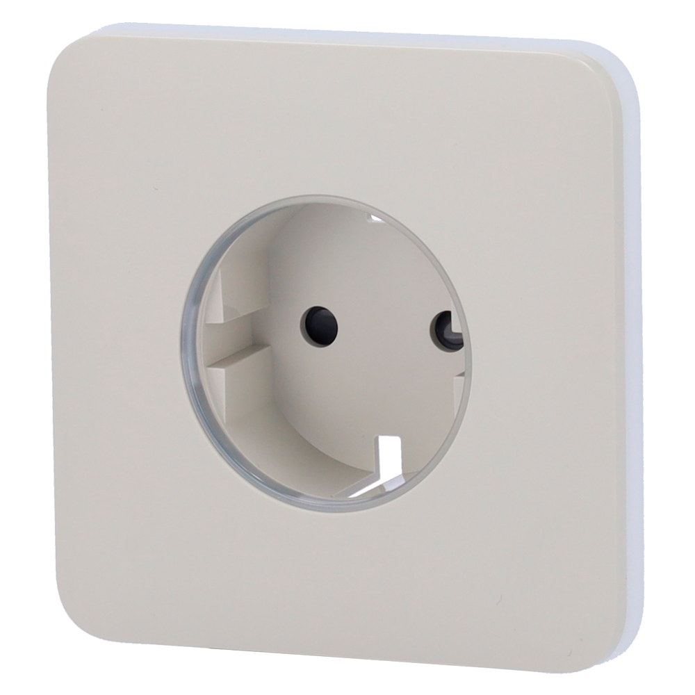 AJ-SOLOCOVER-SMART-OYS.png Tapa frontal para enchufe inteligente tipo F - Compatible con AJ-OUTLETCORE-SMART - Indicador LED sobre estado del enchufe y consumo - Botón táctil para control manual - Retroalimentación LED - Color ostra - Imagen 1