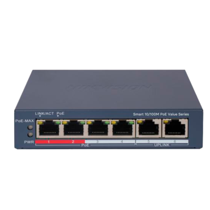 Hikvision Switch para alimentar y conectar cámaras de seguridad PoE (DS-3E1106P-EI/M)