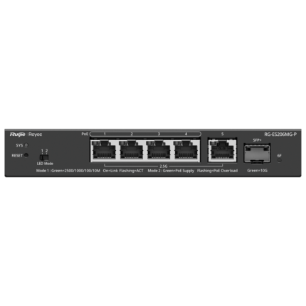 Switch para cámaras PoE con gestión en la nube y fibra óptica (RG-ES206MG-P)