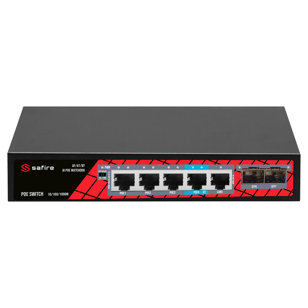 product-906863-f045969dabcde174a211eec74dfdf7f4 Switch PoE para conectar cámaras de seguridad y dispositivos de red (SF-SW0704HIPOE-GMF-65)