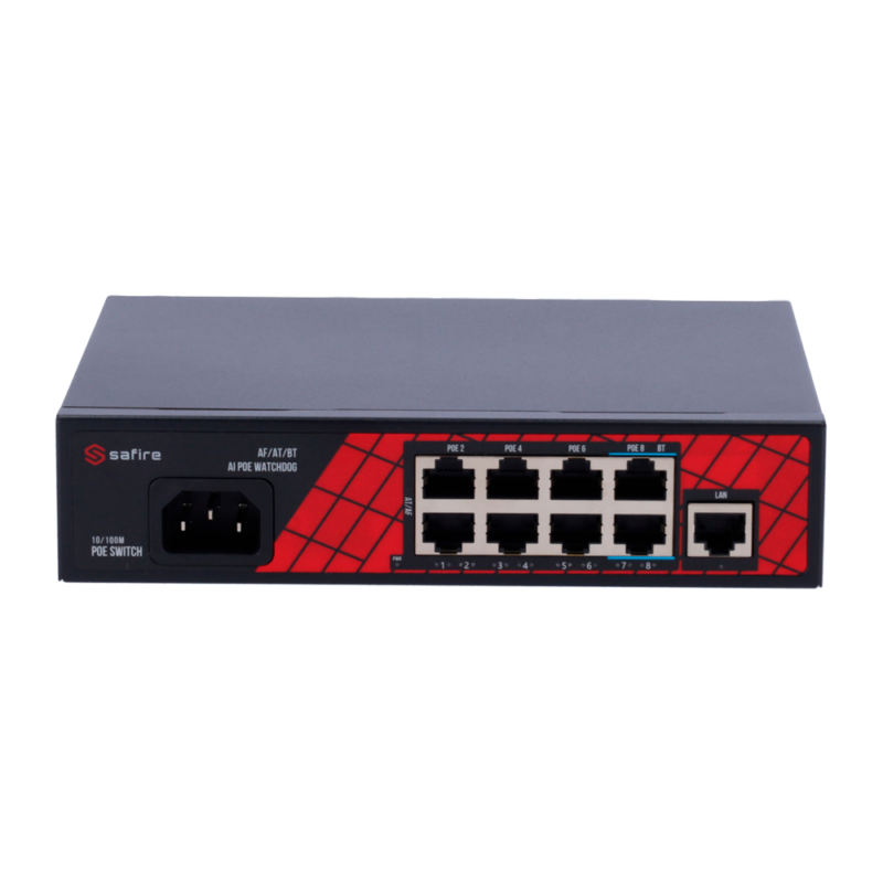 Switch PoE para conectar cámaras de seguridad sin cables de corriente (SF-SW0908HIPOE-120)