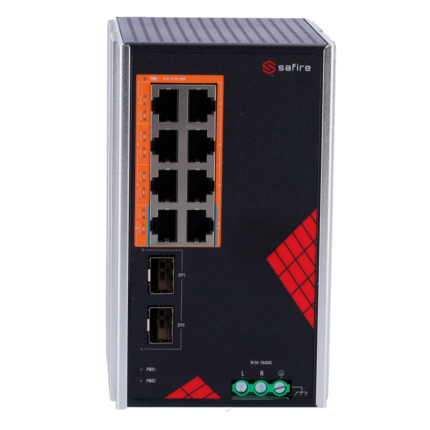 Switch industrial para cámaras PoE en instalaciones exigentes (SF-SWI1008HIPOE-GF-AC-130-DIN)