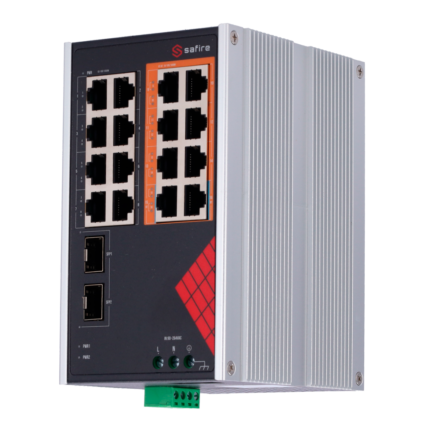 Switch industrial para cámaras IP con alimentación PoE en carril DIN (SF-SWI1808HIPOE-GF-AC-130-DIN)