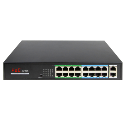 Switch PoE para conectar 16 cámaras o dispositivos con alimentación
