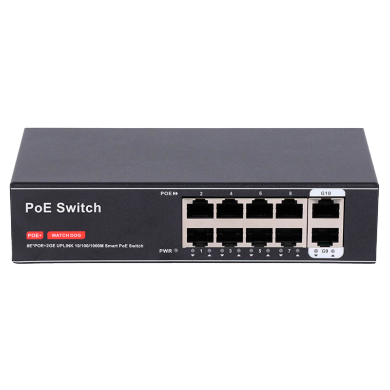 Switch para conectar cámaras y dispositivos con alimentación por cable (SW8FE2GE-100W)