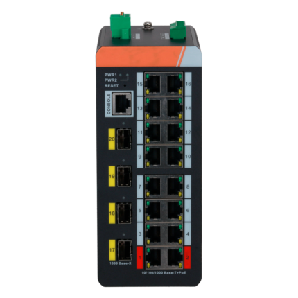 Switch industrial gestionable para redes en entornos extremos con PoE (XS-SWI2016HIPOE-MGF-240-DIN)