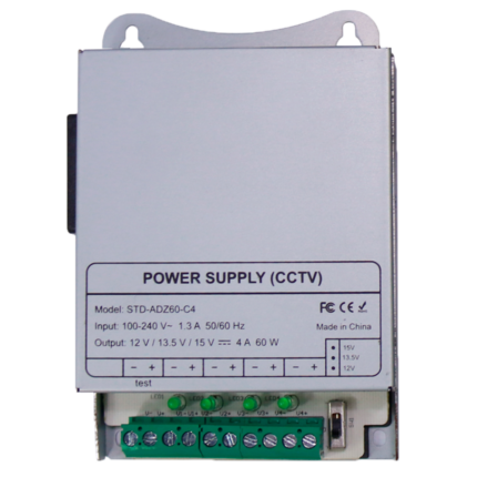 Fuente de alimentación 12V para cámaras y sistemas de seguridad (DC12V5A-4-DIN)