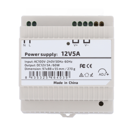 Fuente de alimentación 12V para cámaras y sistemas de seguridad (DC12V5A-DIN-P)
